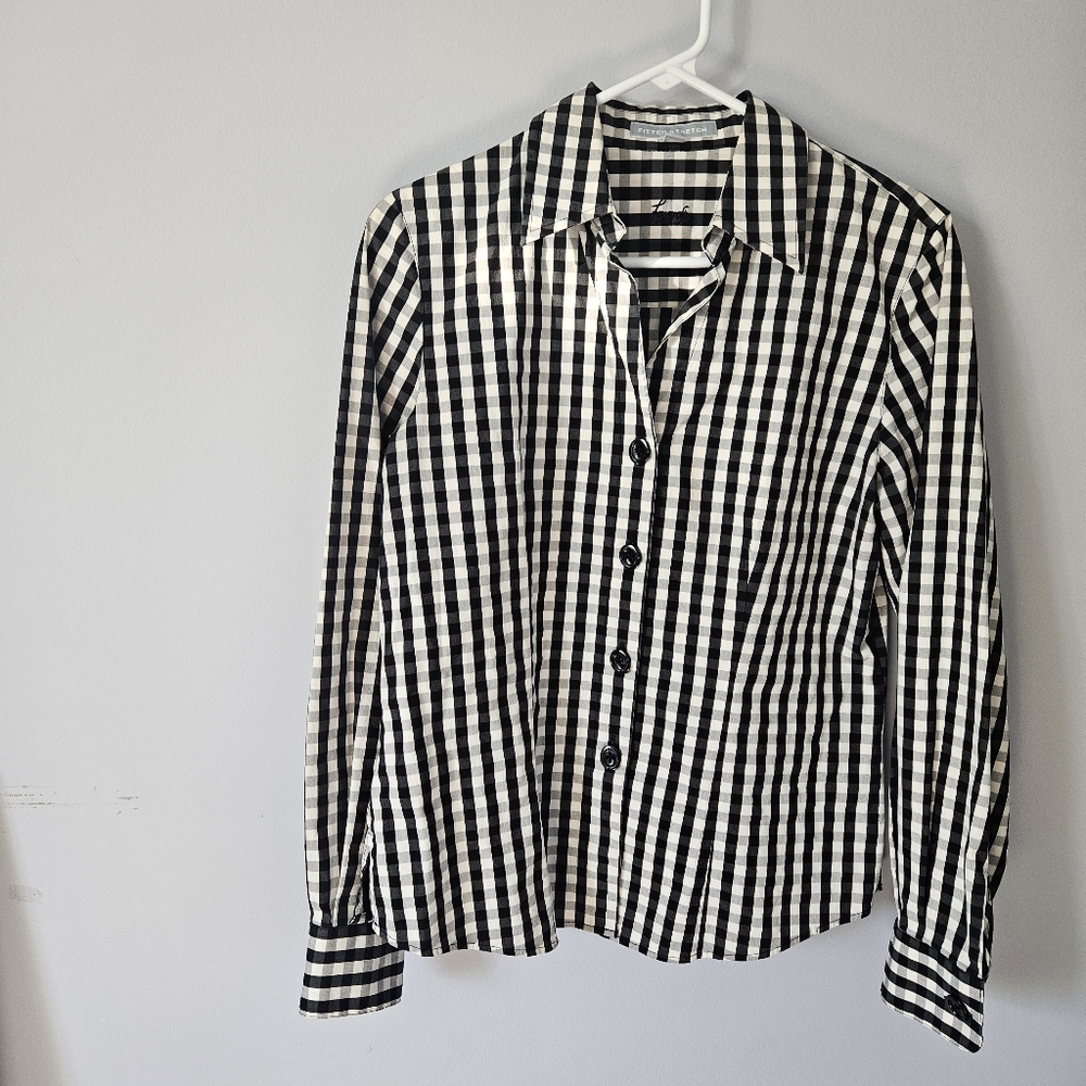 Foxcroft Black and White Button Down Shirt